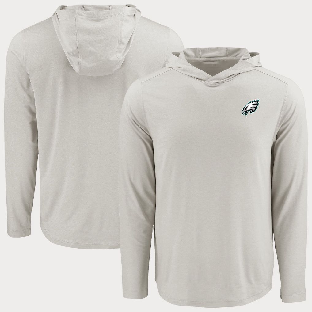 Men 2026 NFL Philadelphia Eagles Hooded long sleeved T-shirt Cream 06